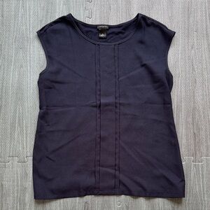 Ann Taylor Navy Pleated Front Sleeveless Shirt